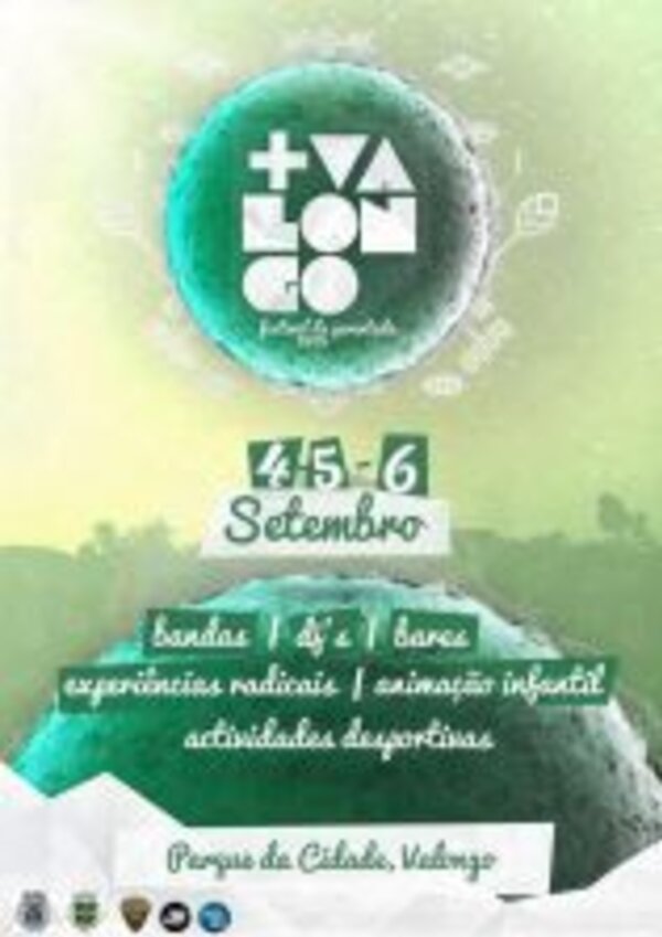 Cartaz do festival +Valongo, com datas e atividades destacadas.