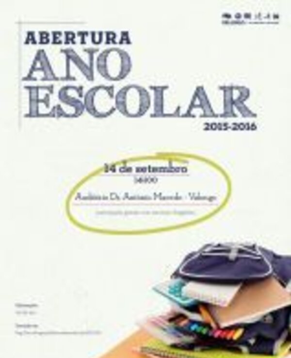 Cartaz da abertura do ano escolar 2015-2016 com data e local.
