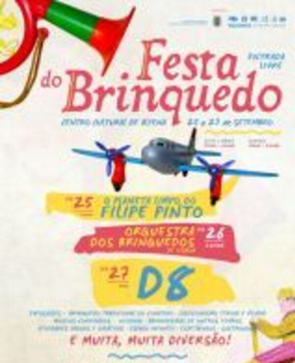 Cartaz da Festa do Brinquedo com programação e ilustrações coloridas.