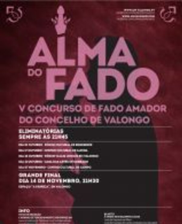 Cartaz do V Concurso de Fado Amador de Valongo, com detalhes do evento.