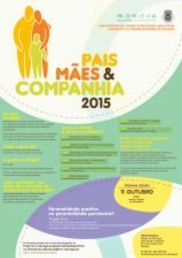 Cartaz do evento 'Pais, Mães & Companhia 2015' com informações e datas.