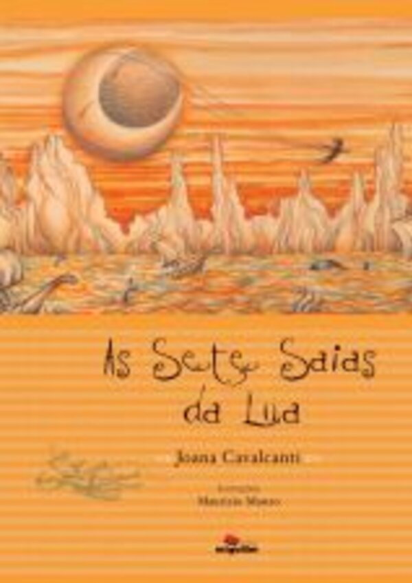 Capa do livro 'As Sete Saias da Lua', com ilustrações de paisagens lunares.