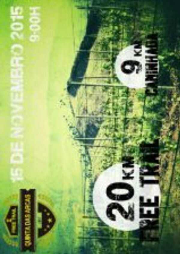 Cartaz de evento com informações sobre trilhas de 9 km e 20 km.