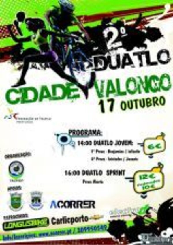 Cartaz do 2º Duatlo Cidade Valongo, com data e programa do evento.