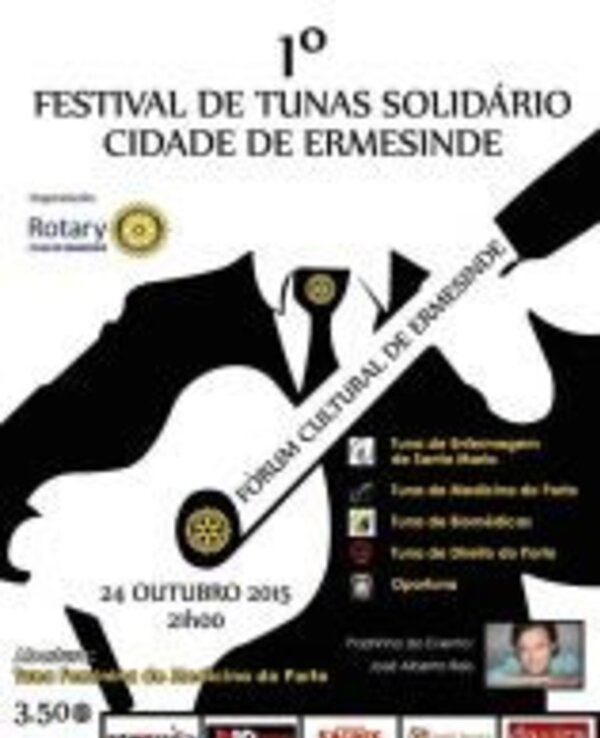 Cartaz do 1º Festival de Tunas Solidário em Ermesinde, com detalhes do evento.