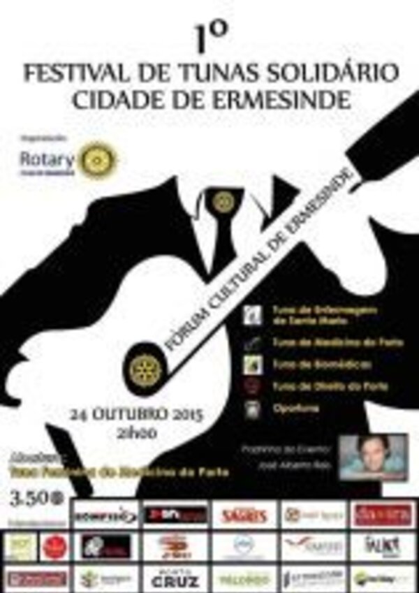 Cartaz do 1º Festival de Tunas Solidário em Ermesinde, com detalhes do evento.