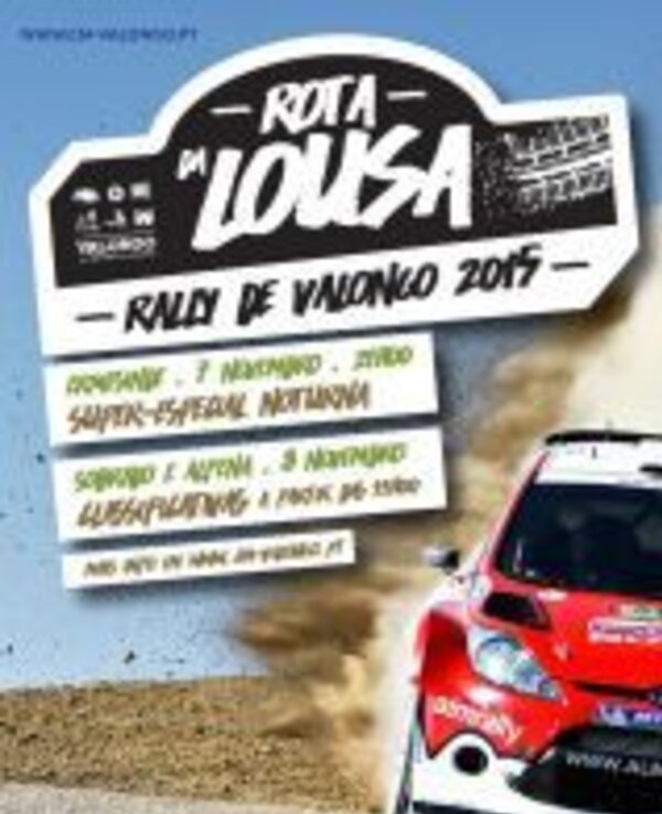 Cartaz do Rali da Lousa 2015, com um carro de rali em ação.