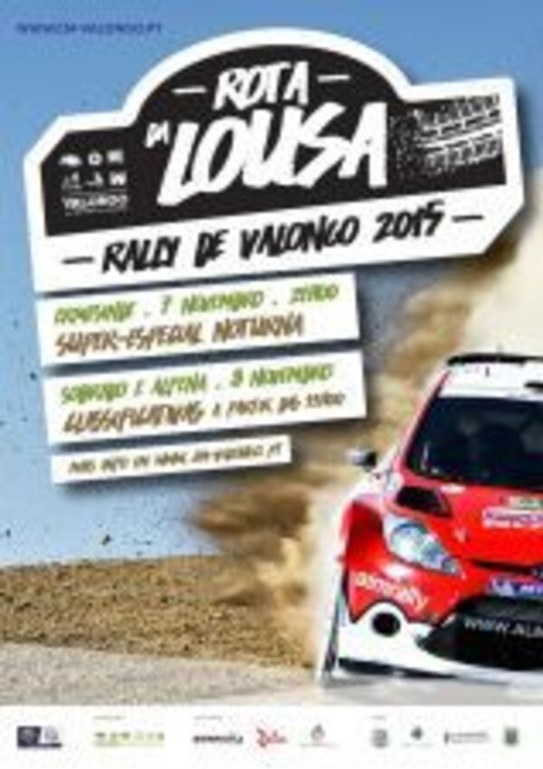 Cartaz do Rali da Lousa 2015, com um carro de rali em ação.