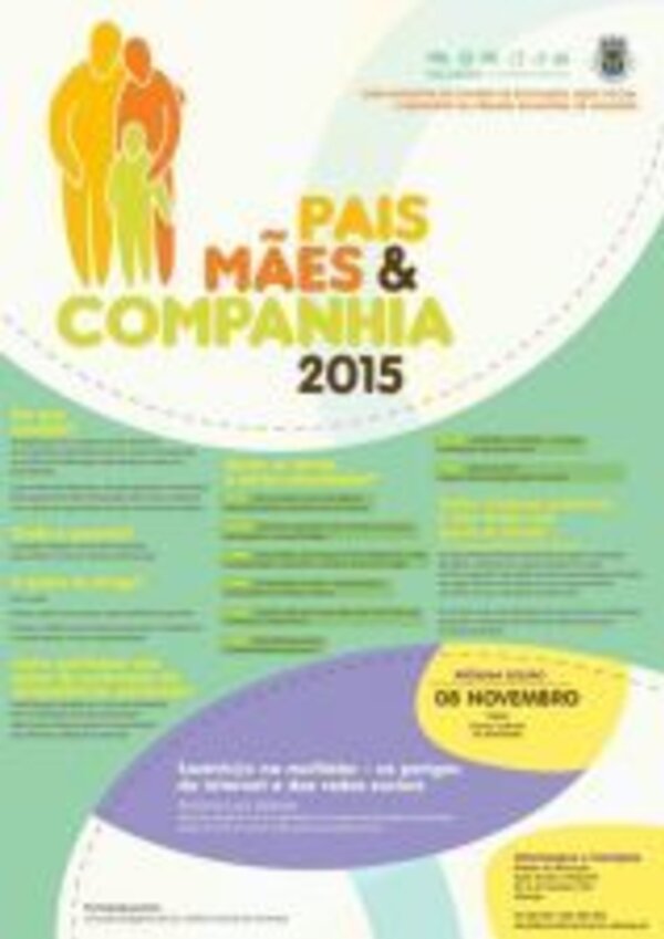 Cartaz do evento 'Pais, Mães & Companhia 2015' com informações e datas.