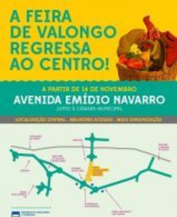 Cartaz da feira de Valongo com informações sobre localização e data.