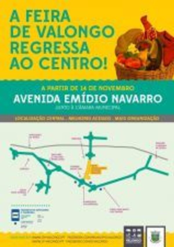 Cartaz da feira de Valongo com informações sobre localização e data.