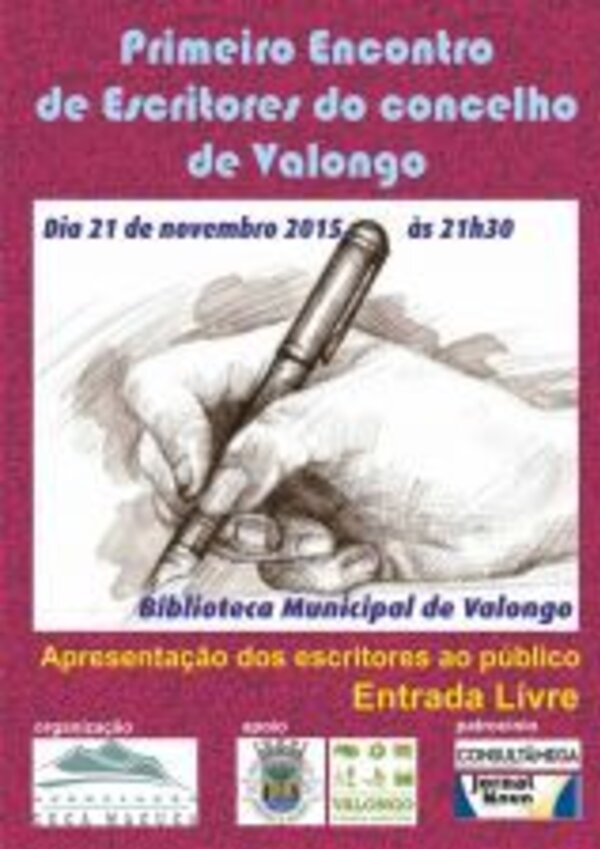 Cartaz do Primeiro Encontro de Escritores de Valongo, com data e local.