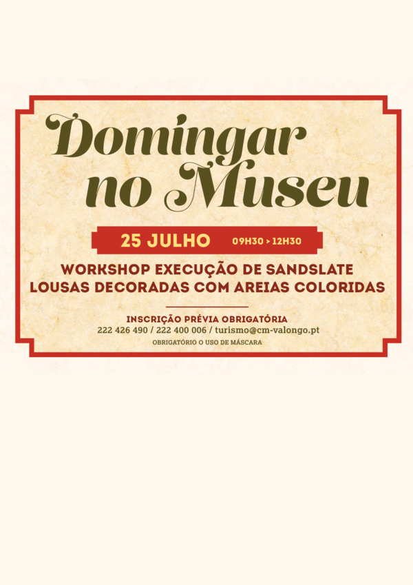 Cartaz do evento 'Domingar no Museu' com detalhes do workshop.