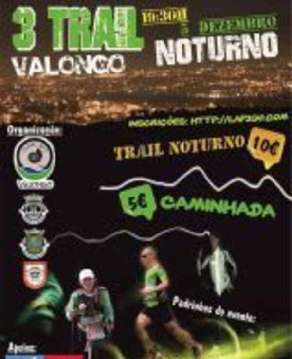 Cartaz do 3º Trail Noturno em Valongo, com informações sobre o evento.