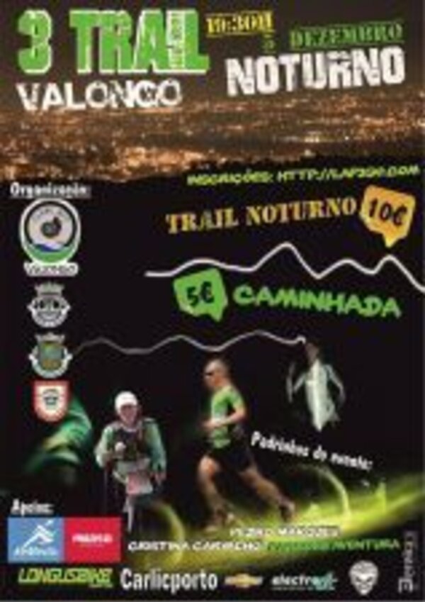Cartaz do 3º Trail Noturno em Valongo, com informações sobre o evento.