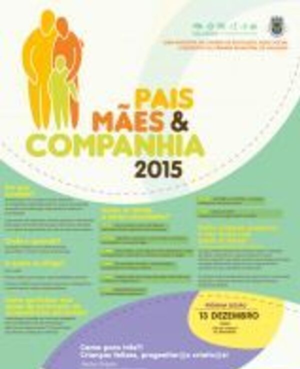 Cartaz do evento 'Pais, Mães & Companhia 2015' com informações e datas.
