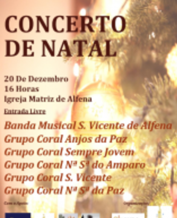 Cartaz do Concerto de Natal com data, hora e grupos participantes.