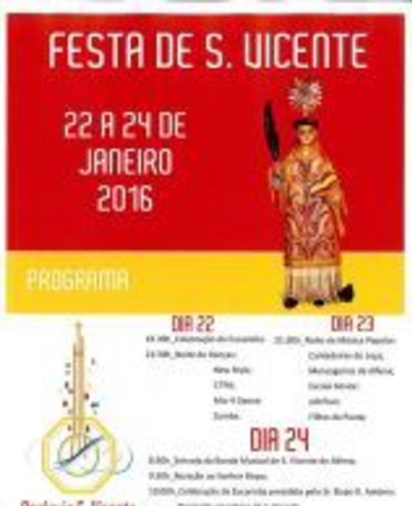 Cartaz da Festa de S. Vicente com datas e programação de eventos.