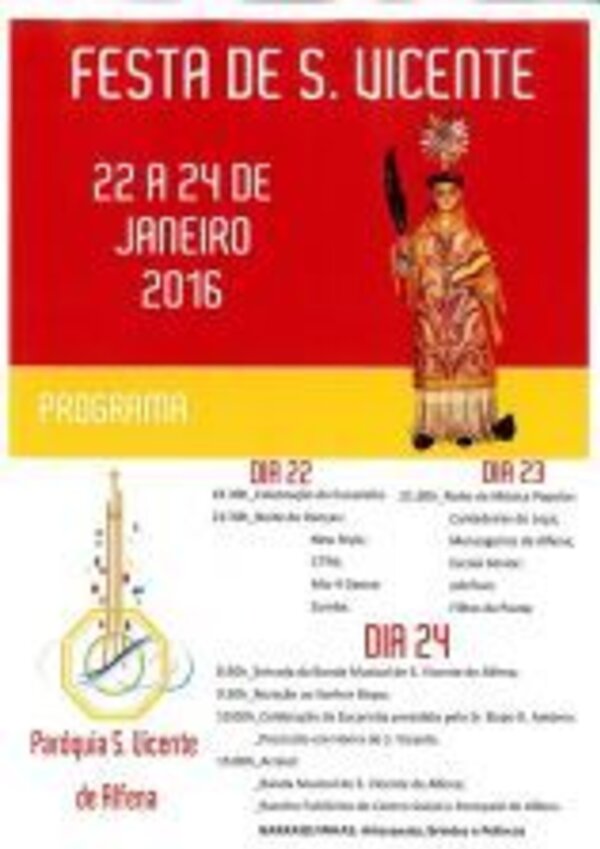 Cartaz da Festa de S. Vicente com datas e programação de eventos.