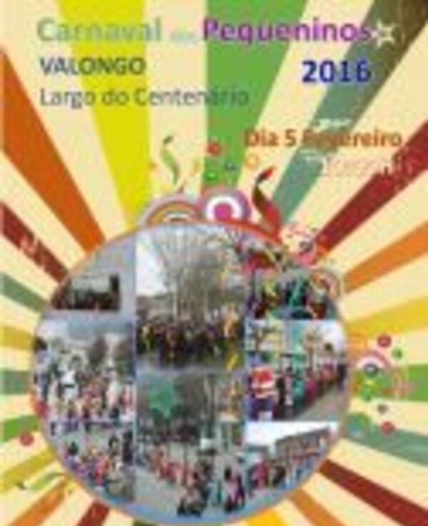 Cartaz do Carnaval dos Pequeninos em Valongo, com várias imagens de desfiles.