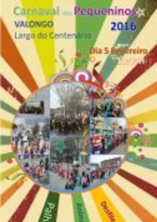 Cartaz do Carnaval dos Pequeninos em Valongo, com várias imagens de desfiles.