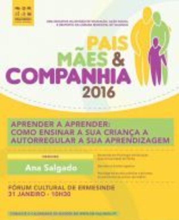 Cartaz do evento 'Pais, Mães & Companhia 2016' com informações sobre a palestra.