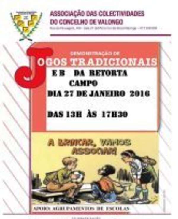 Cartaz sobre jogos tradicionais, data e local do evento.