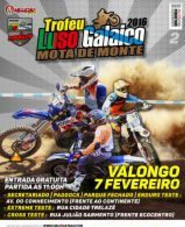 Cartaz do Troféu Luso-Galaico 2016 com motociclistas em ação.