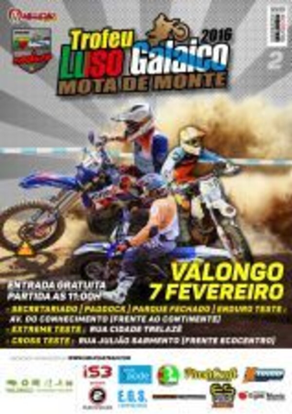Cartaz do Troféu Luso-Galaico 2016 com motociclistas em ação.
