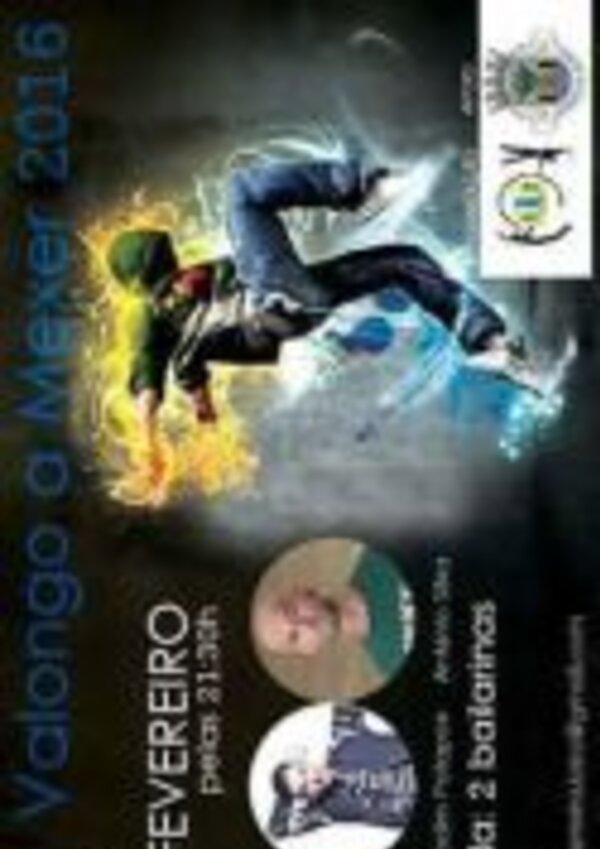 Cartaz do evento 'Valongo a Mexer 2016' com dançarinos e informações.