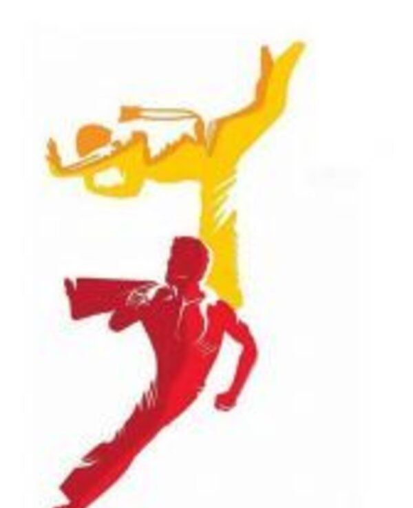 Silhuetas de um homem a correr e uma mulher a dançar em cores vibrantes.