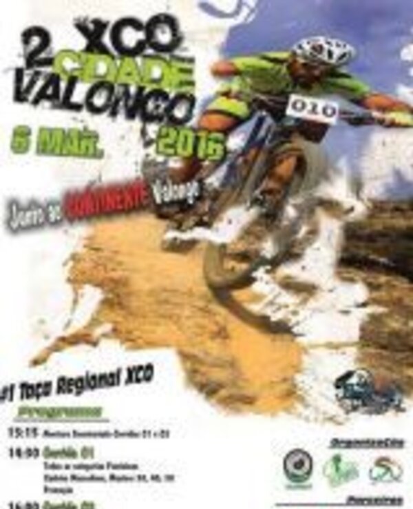 Cartaz do 2º XCO Cidade Valongo, com ciclista em ação e informações do evento.