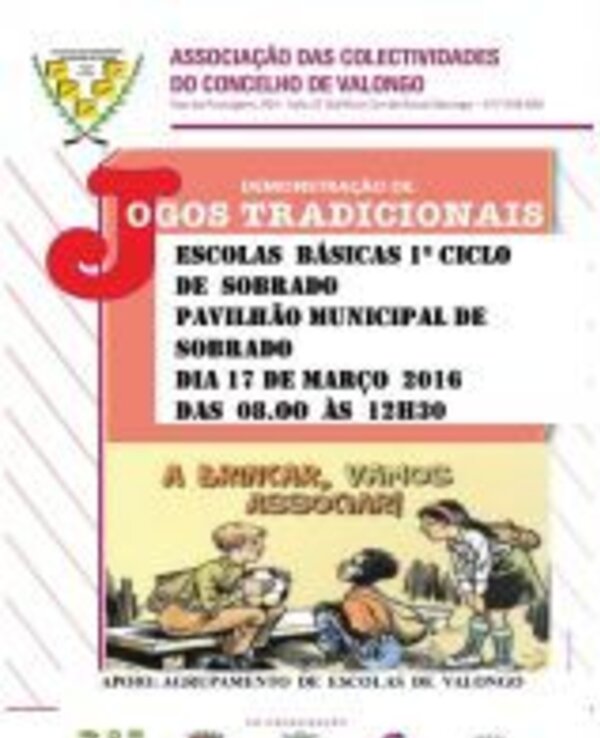 Cartaz sobre jogos tradicionais em Sobrado, Valongo, a 17 de março de 2016.
