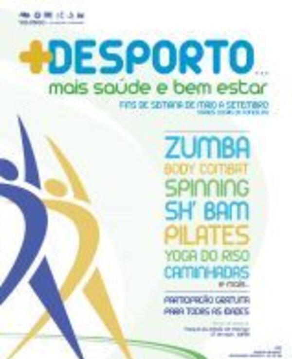 Cartaz do evento +Desporto com várias atividades de fitness e bem-estar.