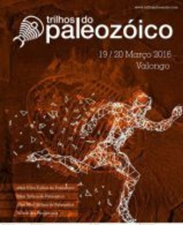 Cartaz do evento 'Trilhos do Paleozóico' com um corredor estilizado.