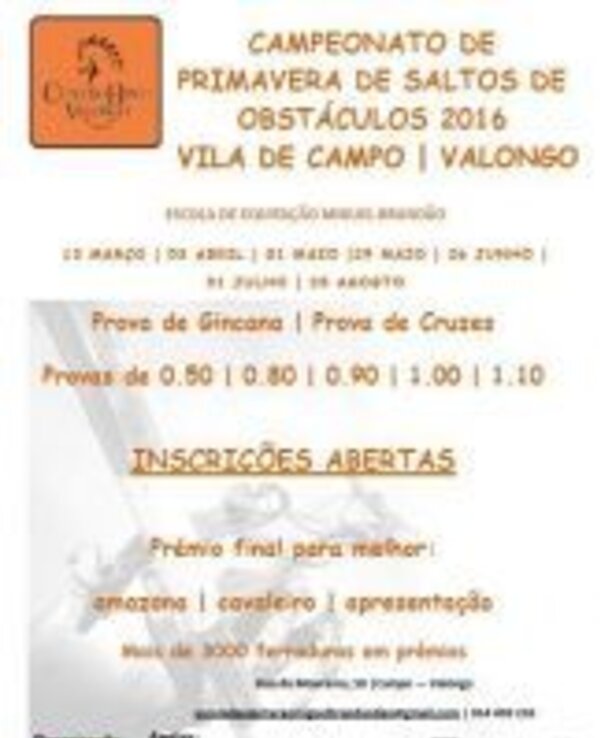 Cartaz do Campeonato de Primavera de Saltos de Obstáculos 2016 em Valongo.