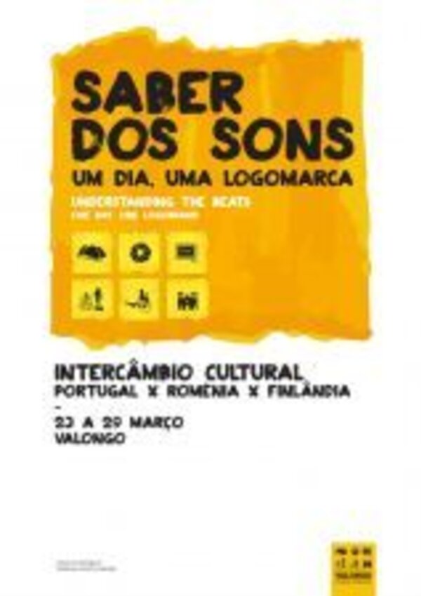 Cartaz do evento 'Saber dos Sons', intercâmbio cultural entre Portugal, Roménia e Finlândia.