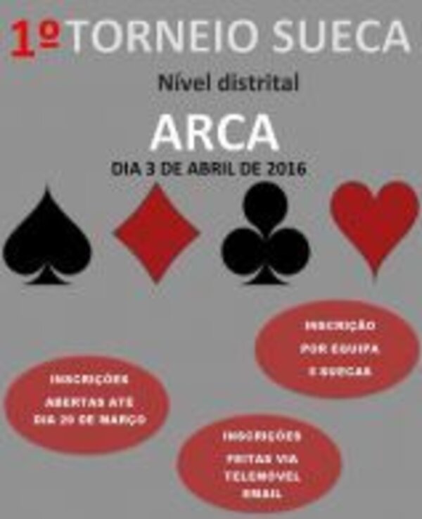 Cartaz do 1º Torneio de Sueca, com informações sobre inscrições e data.