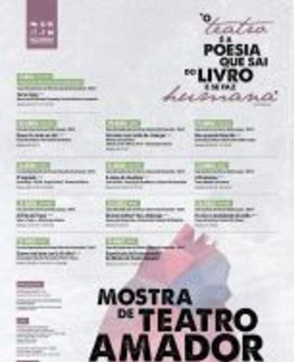 Cartaz da Mostra de Teatro Amador de Valongo 2016 com programação e tema.