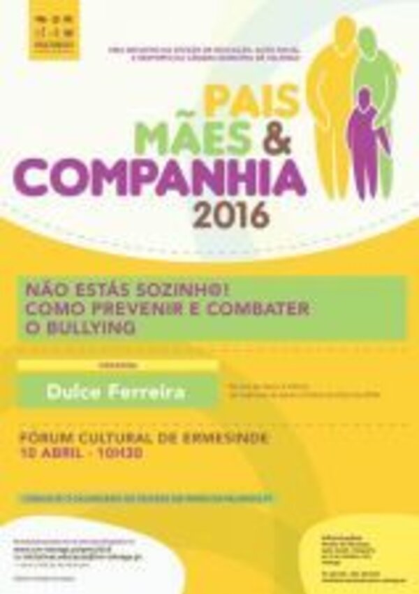 Cartaz do evento 'Pais, Mães & Companhia 2016' sobre bullying.