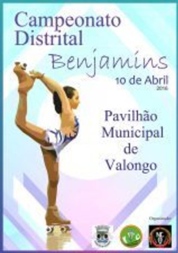 Cartaz do Campeonato Distrital de Patinagem, com patinador em ação.