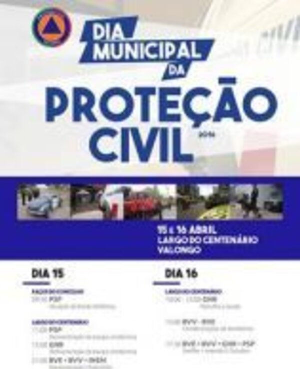 Cartaz do Dia Municipal da Proteção Civil em Valongo, 15 e 16 de abril.