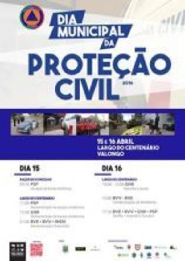 Cartaz do Dia Municipal da Proteção Civil em Valongo, 15 e 16 de abril.