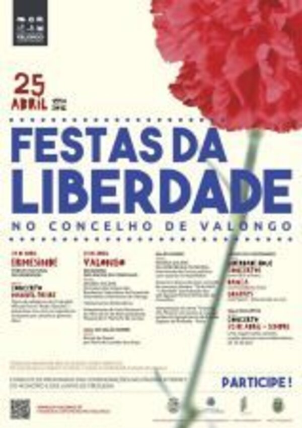 Cartaz das Festas da Liberdade em Valongo, com programação e datas.