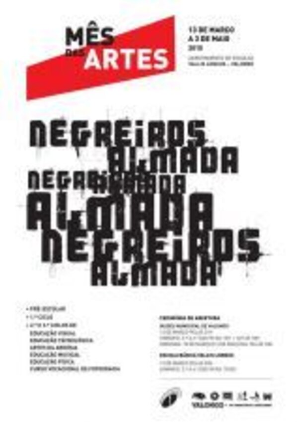Cartaz do Mês das Artes com texto em várias fontes e informações do evento.