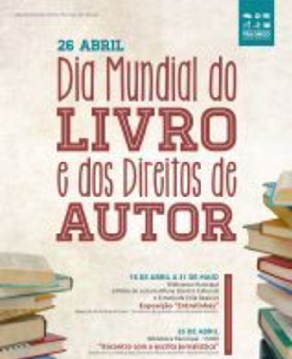 Cartaz do Dia Mundial do Livro com informações sobre eventos e datas.