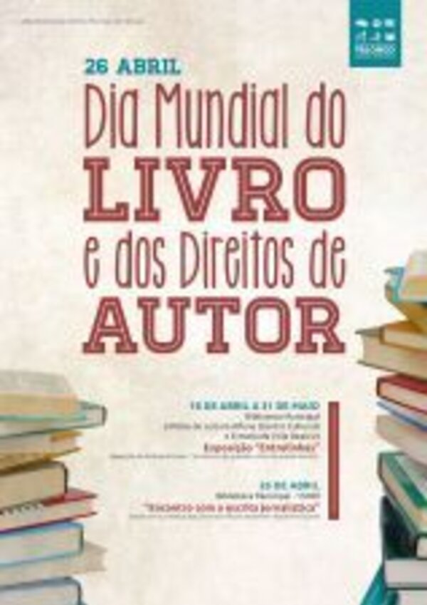 Cartaz do Dia Mundial do Livro com informações sobre eventos e datas.
