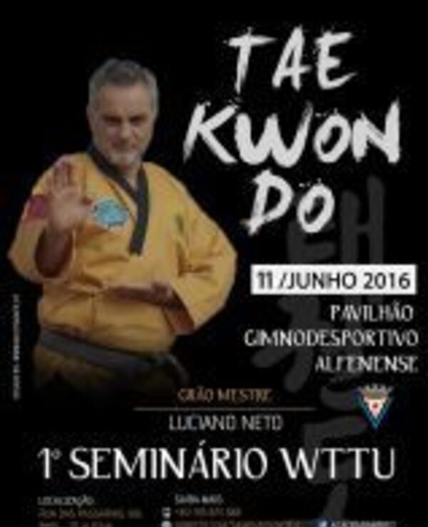 Cartaz do 1º Seminário de Taekwondo com informações do evento.