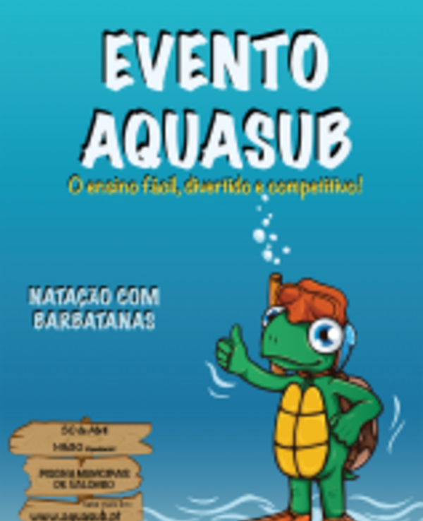 Cartaz do evento Aquasub com uma tartaruga a dar um polegar para cima.
