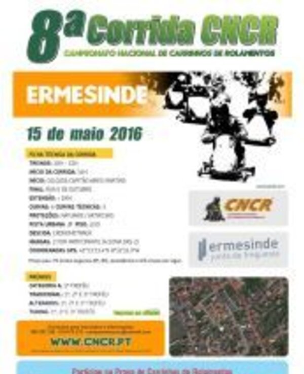 Cartaz da 8ª Corrida CNCR em Ermesinde, com detalhes do evento.